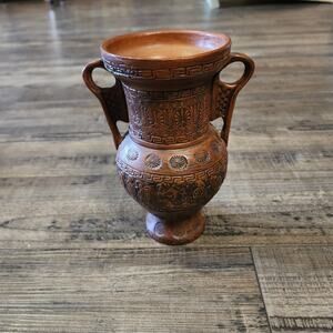 Small Signed Etched pottery vase made in Greece Stunning piece L